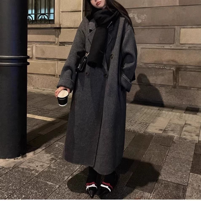 2025 New Autumn and Winter Long Hair Thickeneded Double-Sided Wool Outwear Women's Mid-Length Korean Style High-End Woolen Outwear