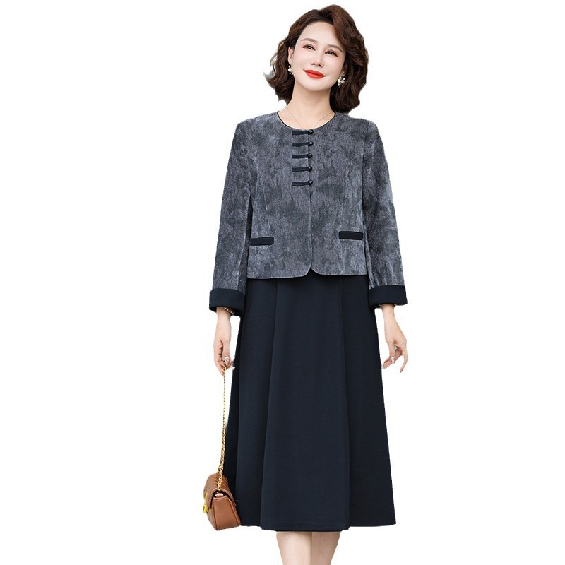 中年の女性のファッションの秋のスーツの中で長いスカートのお母さんの秋の服装の気質のワンピースの2つのセットの洋風のカジュアルなスカート|undefined