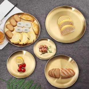 Super batch barbecue plate ht stainless steel plate fruit cake tray exclusive cost-effective Korean-style flat round dessert plate