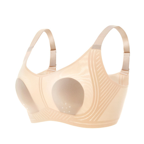 Meizhai women's thin ice silk seamless underwear big breasts show small anti-sagging rabbit ears jelly strip bra women's latex