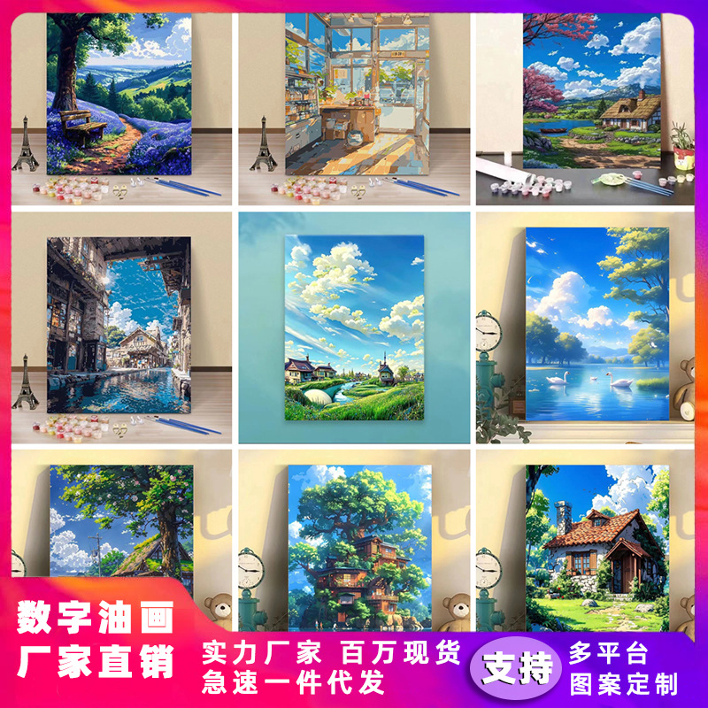 Miyazaki Hayao Summer diy Digital Oil Painting Hand-filled High-looking ins Style Living Room Decoration Painting Gift