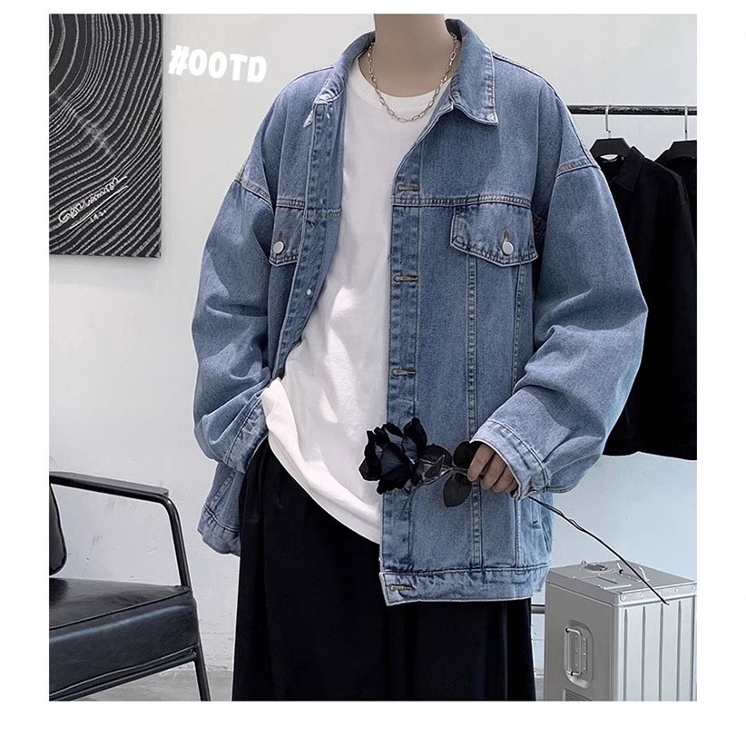 Abrigo de mezclilla los hombres sueltos Primavera y Otoño Nueva Chaqueta estilo Coreano simple color sólido moda casual lapel cardigan Top ropa