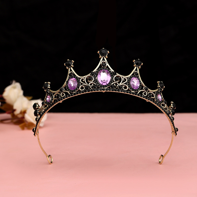 Online Rojo Negro Barroco corona tocado novia estilo coreano 18 años de edad, mujer adulta Ceremonia de cumpleaños princesa Corona al por mayor