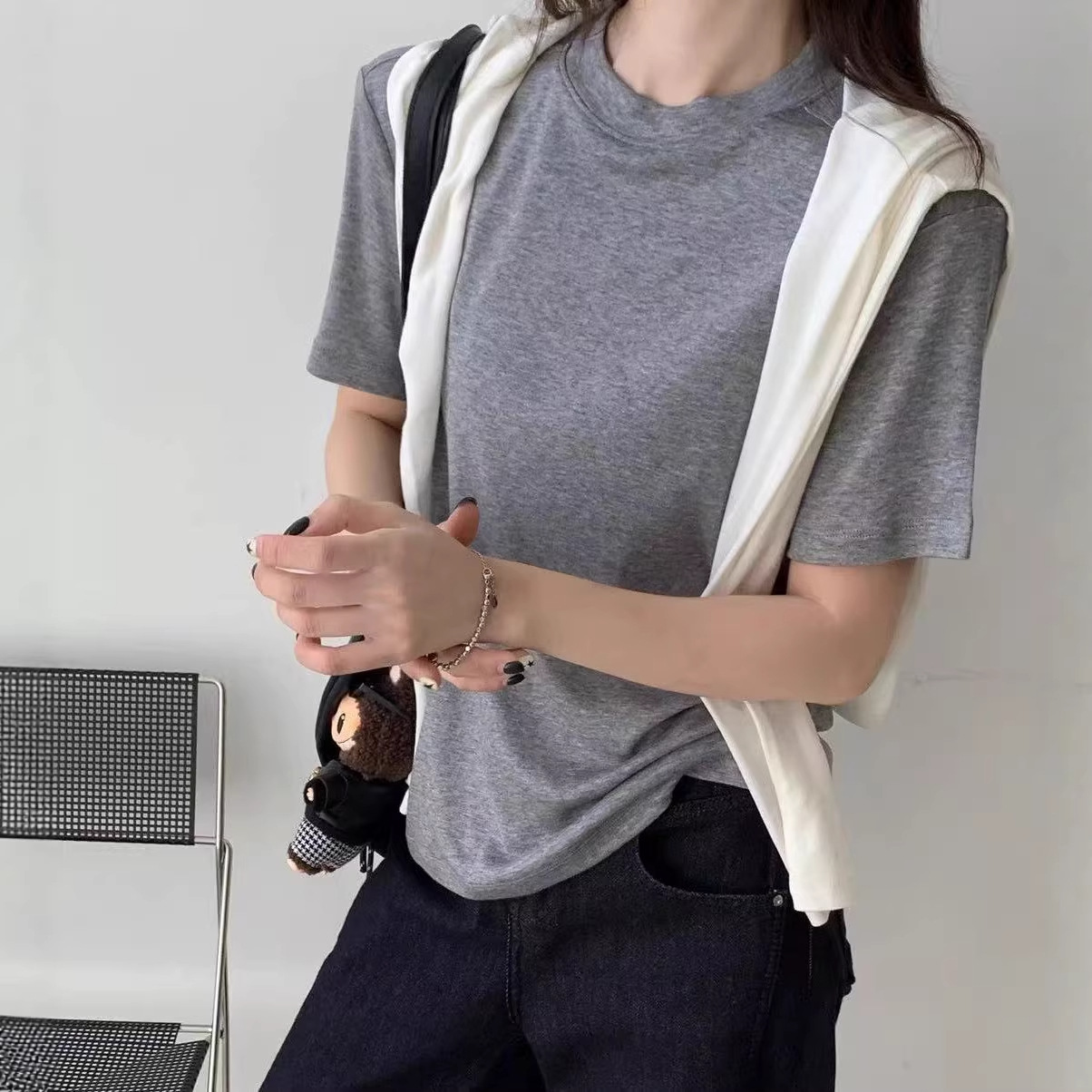 266 洋 剪标宽松yang毛莱sai尔纯色女圆领基础百搭短袖 鱼