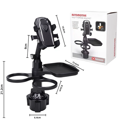 Car-mounted cup holder, dining Car cup holder/beverage holder - black-phone-holder-tray-dual-cup-holders