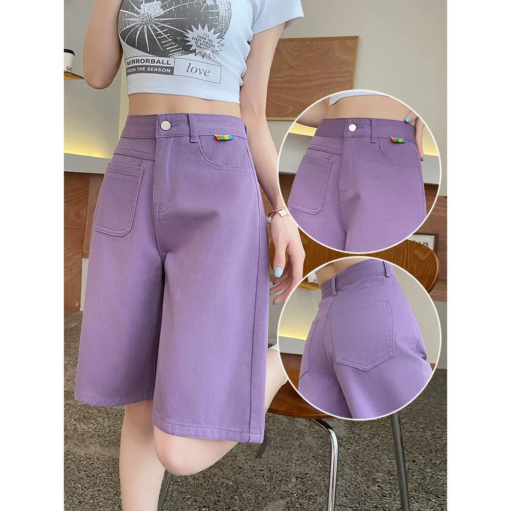 Яркие прямые джинсы для женщин, лето 2025, новые свободные брюки средней длины с высокой талией для миниатюрных размеров.
