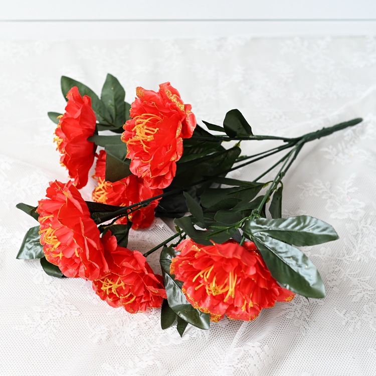 Simulación de flores de peonía al por mayor 7 flores falsas de peonía dorada flores flores falsas flores flores flores de seda decoración de boda simulación