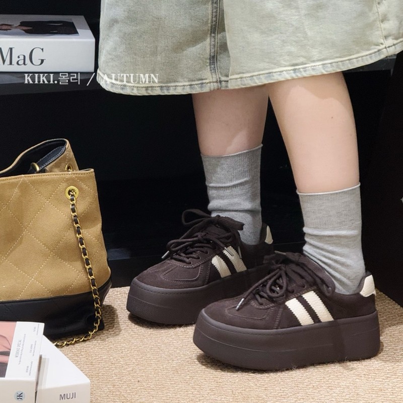欧货厚底增高休闲女2025秋季新款复古韩版高级百搭磨砂皮德训鞋潮|undefined