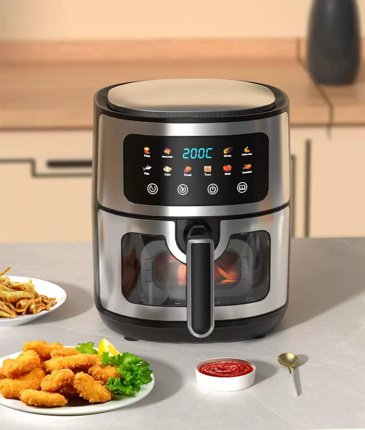 Visual Smart Air Fryer, нержавеющая сталь, сенсорный цветной экран, варианты от 4,5–15 л, США/ЕС/ВК