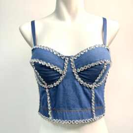 欧美专供独立站亚马逊新品水钻吊带内搭外穿U领钉珠抹胸显瘦上衣