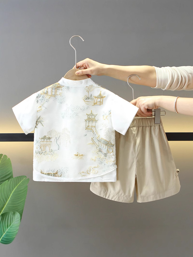 7863 traje de Hanfu de verano para niños 2025 ropa de verano de dos piezas de manga corta de estilo chino nuevo para niños
