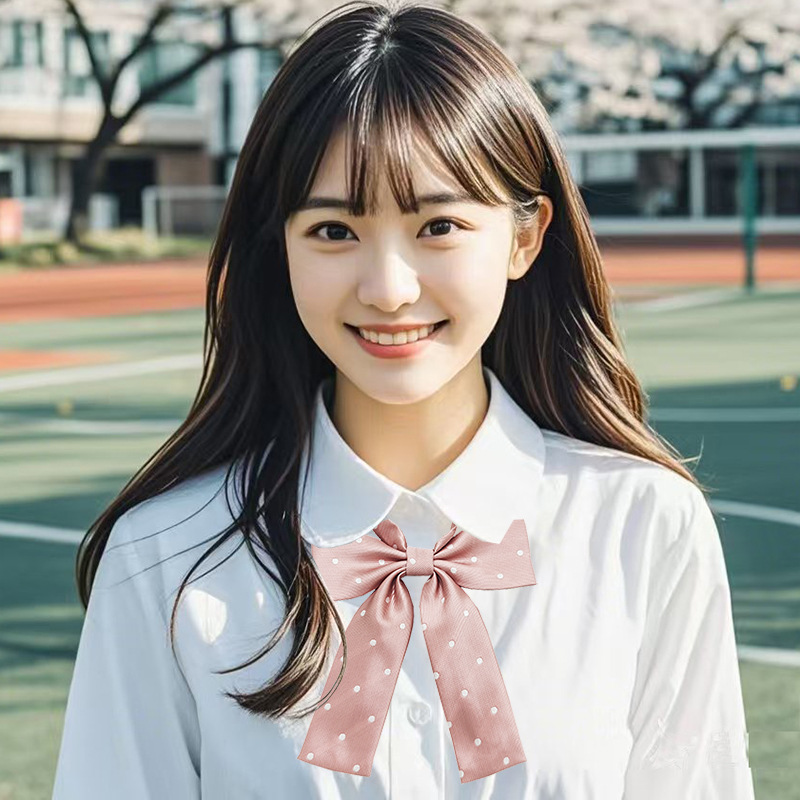 Chicas con lunares pequeños, cuello de mango largo, basin jk pajarita, Japón y Corea del Sur, arco casual, color sólido, fabricante, spot al por mayor