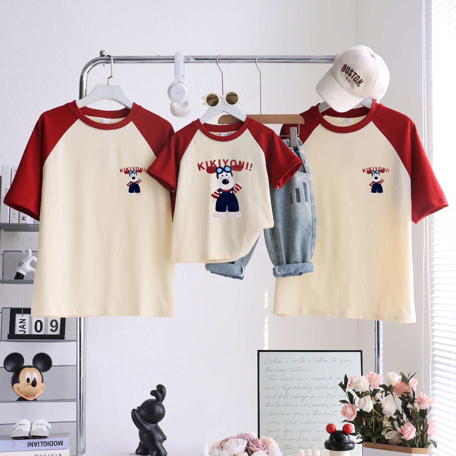 亲子装一家三口四口婴儿韩系母女母子t恤高级感短袖2025夏季新款