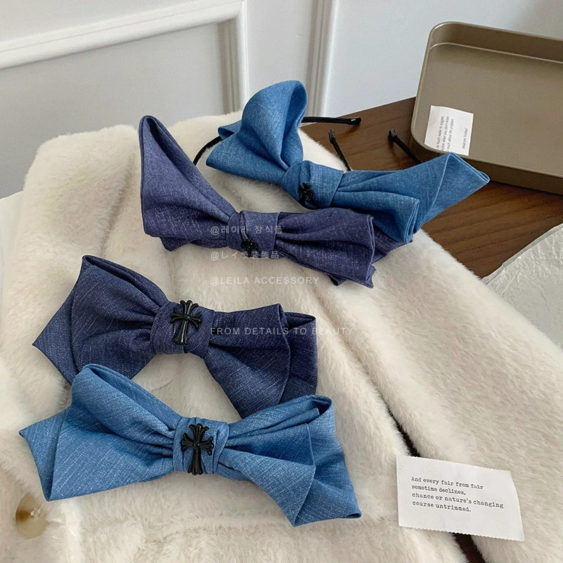 Демисезонная синяя повязка на голову, большая hair accessory для фотосессий, заколка с бантом, шпилька, новая коллекция, широкая палитра цветов, стиль высокого качества