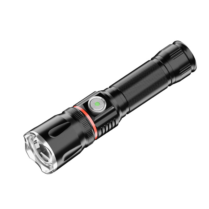 Linterna LED de luz fuerte de fuente de luz dual transfronteriza, carga USB de aleación de aluminio, iluminación exterior multifuncional, linterna portátil