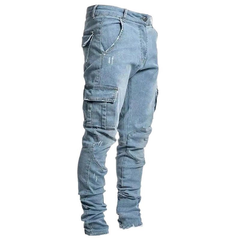 In-Stock European and American Cross-Border New Men's Jeans with Side Pockets, Slim Fit Men's Jeans for Dropshipping