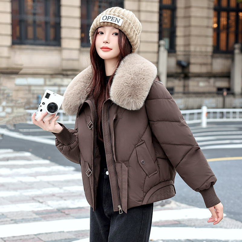 Spot comercio exterior 2025 invierno temperamento coreano relajado cálido cuello de cabello con solapa abrigo de algodón corto mujer image 9