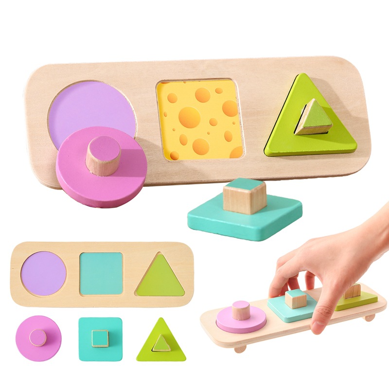 Baby Educational Early Learning Shape Matching Toys Child Color Sensory Montessori Teaching Aids Wooden Hand-Carved Board