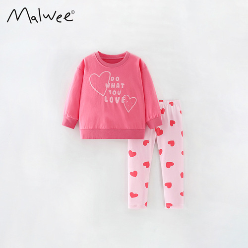 Malwee girls suit autumn new European and American children's casual long-sleeved home clothes two pieces