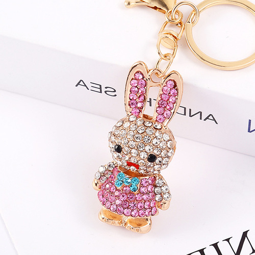 Year of the Rabbit mascot diamond rabbit gift couple keychain cute creative pendant pendant Yiwu manufacturer wholesale