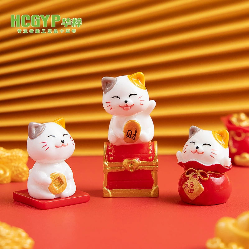 Микроландшафт: милый кот-оберег для декора рабочего стола, креативные поделки из смолы, маленькие украшения для дома