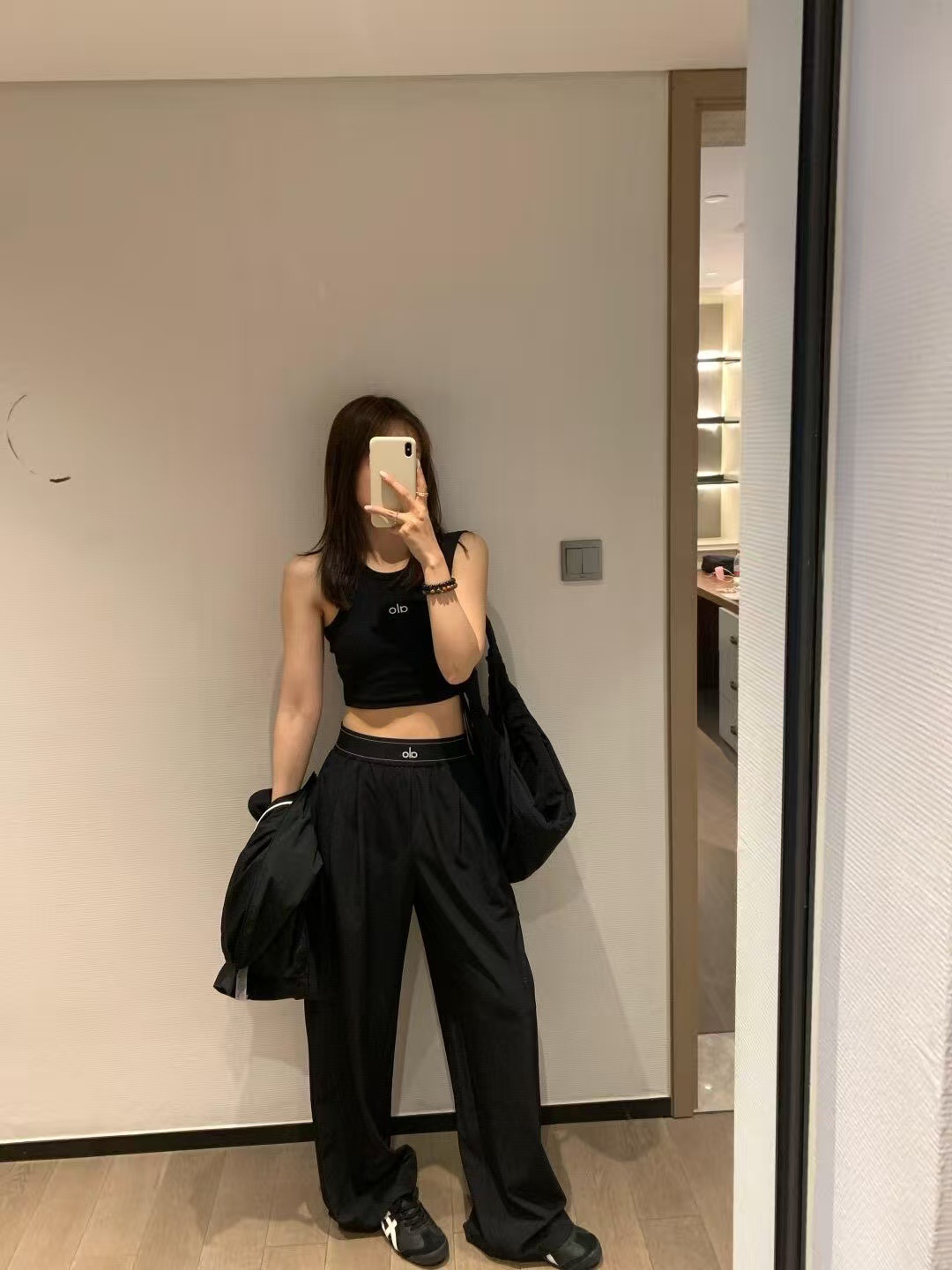 Korean Seoul alo yoga quick-dry pants, wide-leg pants, high-waisted pants, casual straight-leg pants, slimming sports long pants