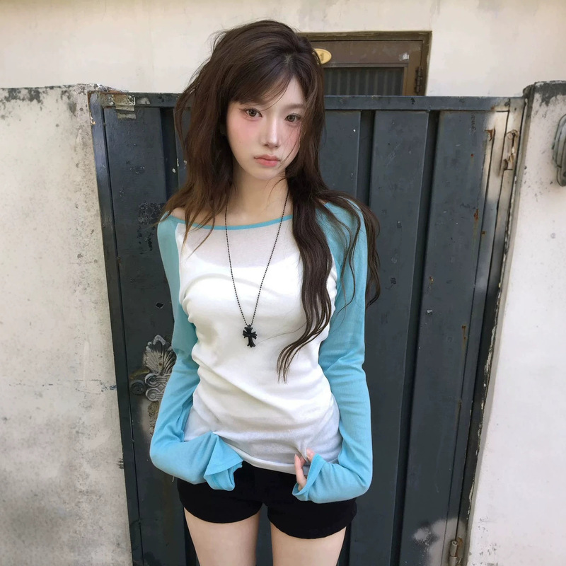 In-Stock Juun Kim Joo-Yeon Korean Style Blogger's Same Model Korean Mint Color Raglan Sleeve Top Sun Protection Cover-Up T-Shirt