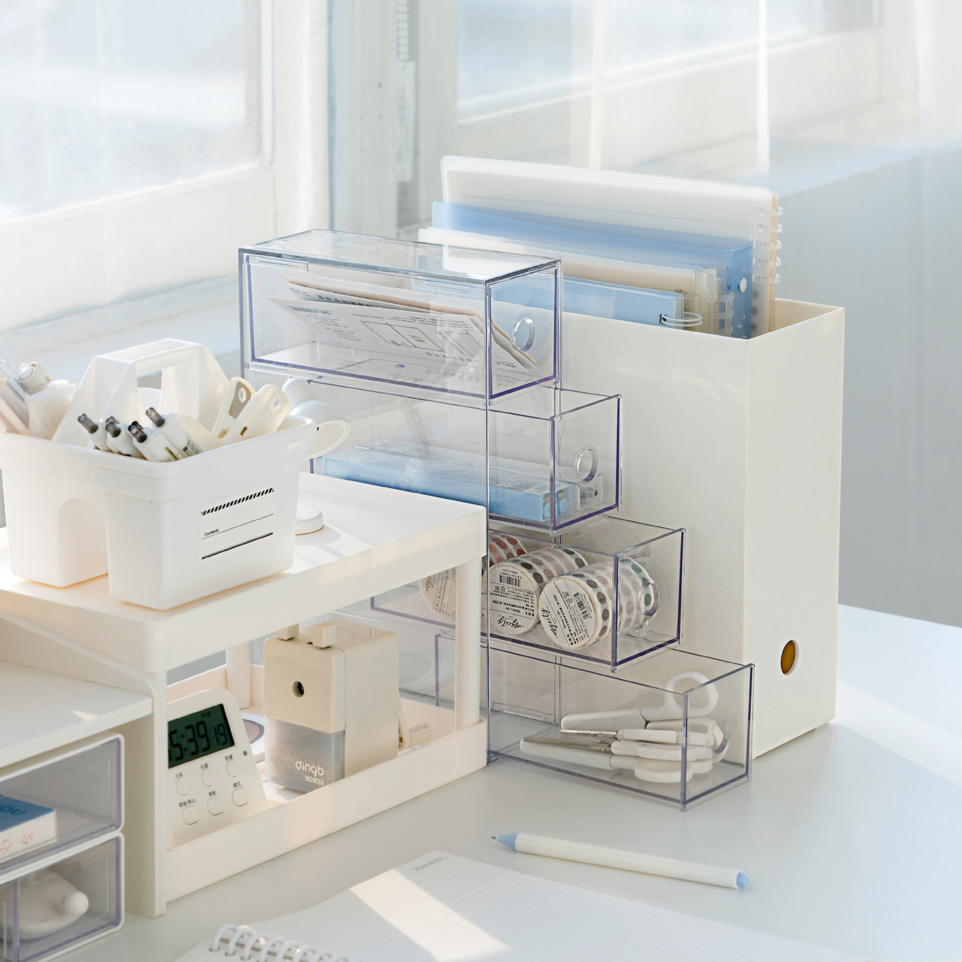 Nueva caja de almacenamiento de pupilas de belleza tipo cajón caja de almacenamiento de escritorio transparente a prueba de polvo caja de almacenamiento de papelería y cosméticos Caja pequeña