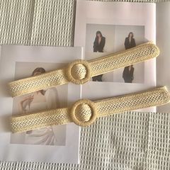 新しい韓国スタイルの綿と麻のPPわら織りベルト、女性用ラウンドバックル付き、ドレスやシャツに装飾的な女性用ベルト