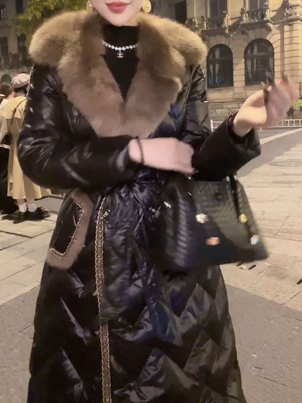 冬季新款真毛领白鸭绒羽绒服收腰显瘦洋气时尚中长款外套女|undefined