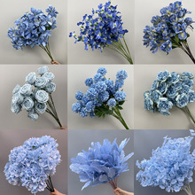 婚礼花艺婚礼堂背景装饰花雾霾蓝色系花材玫瑰牡丹仿真花客厅摆设