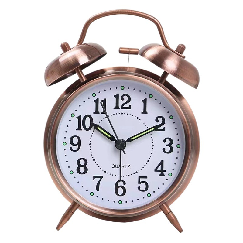 Venta directa de fábrica reloj de alarma de bronce se puede utilizar para la decoración del hogar, pequeño despertador retro luminoso disponible para los estudiantes