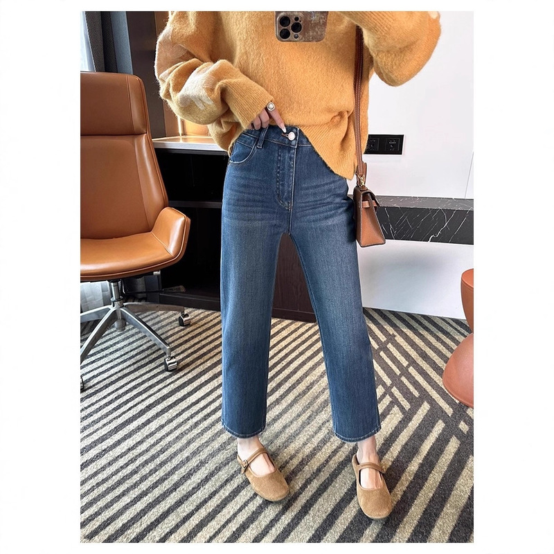 Straight-Leg Jeans for Petite Women, Autumn New High-Waisted Slim Straight-Leg Jeans