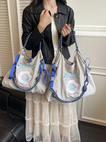 Japanese ballchain bag women's nylon eco-friendly shopping bag donut embroidery shoulder tote bag armpit bag
