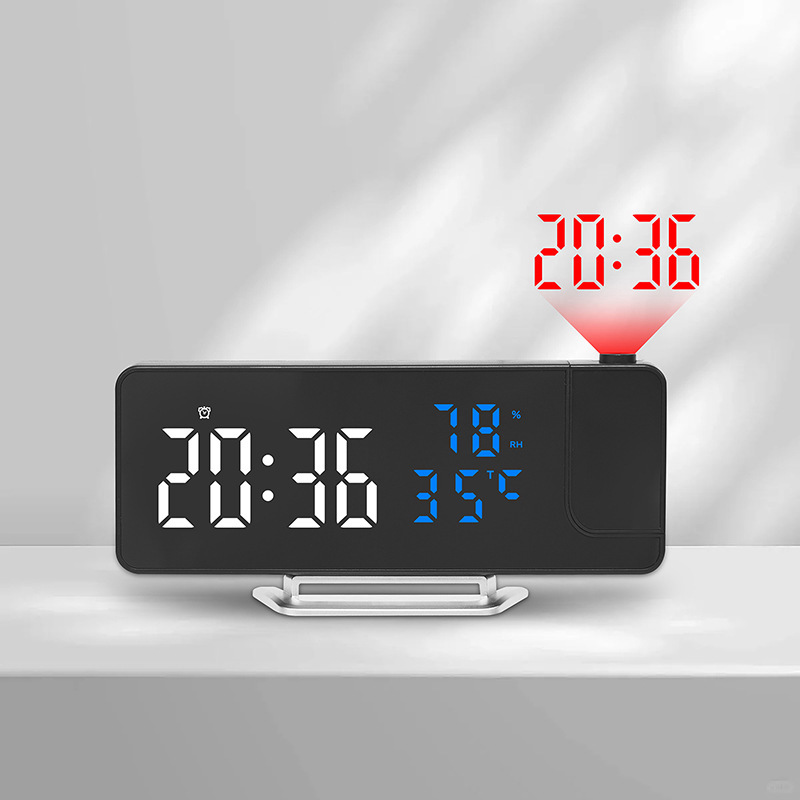 Reloj despertador multifunción LED con espejo, proyección de temperatura y humedad, modelo 675 para comercio transfronterizo.