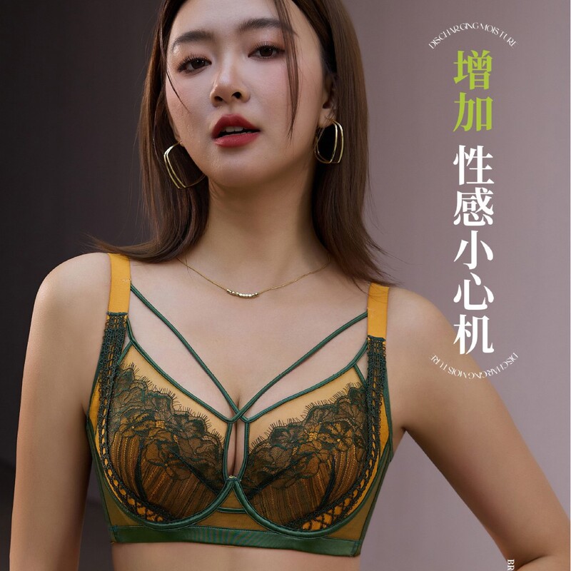 New Style Light Luxury Sexy Hollow-Out Large Bust Minimizing Bra for Women with Side Support, Ultra-Thin Crystal Cup Push-Up Bra 2589