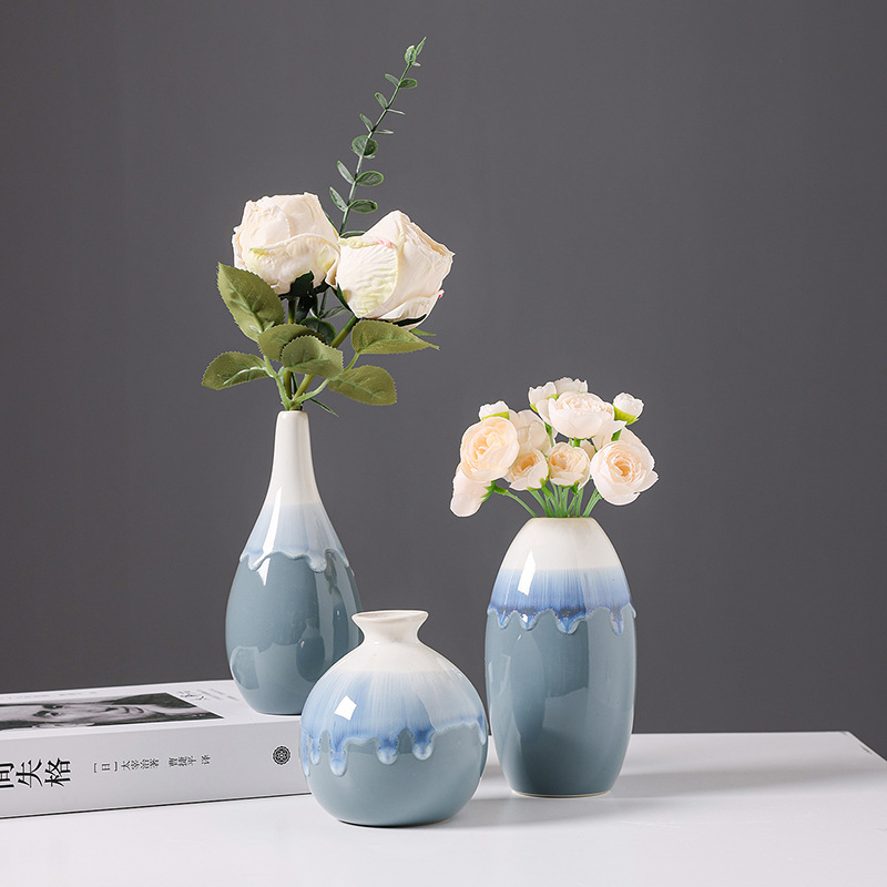 北欧风窑变陶瓷小花瓶创意花器套装简约家居客厅装饰干花插花摆件