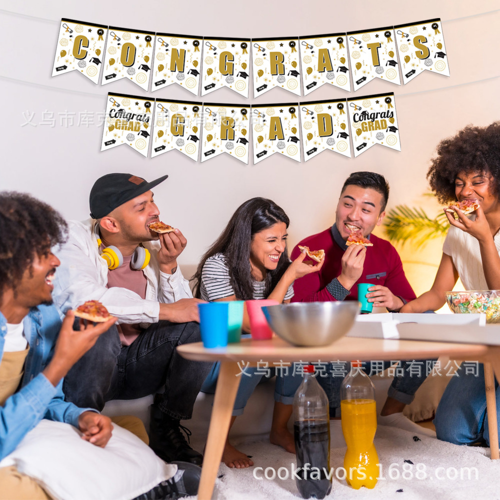 Amazon Spot Temporada de graduación Bandera de oro negro Decoración de fiesta Ceremonia de graduación Decoración de banner de papel
