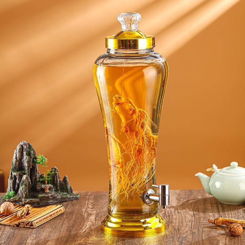 泡酒玻璃瓶人参5斤10白酒坛带龙头加厚玻璃杯密封容器密封防漏