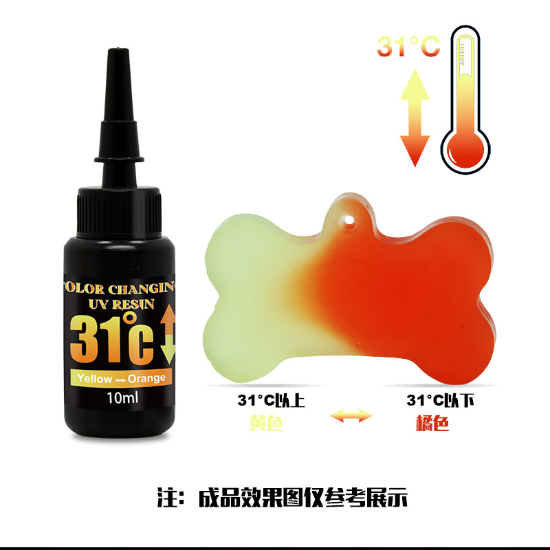 Transfronterizo 6 colores cambio de temperatura pegamento uv de bricolaje pegamento de alto brillo 31 grados toque a mano material que cambia de color resina que cambia de color fabricante de pegamento uv