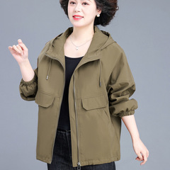 女式休闲防风夹克开衫纯色外套大码中老年女装2025新款春季妈妈装