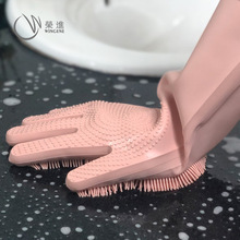 新款热卖厨房用品硅胶毛刷手套 多功能防水洗碗清理厨具清洁手套