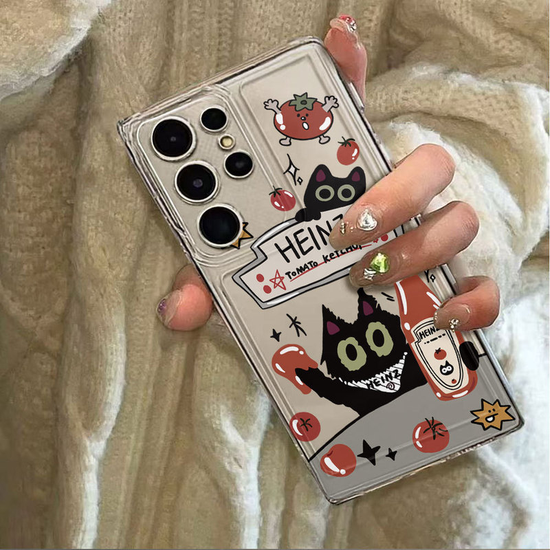 Tomato Cat Suitable for Samsung Galaxy S25 Phone Case Samsung A73 Full Cover Note20 Transparent A70