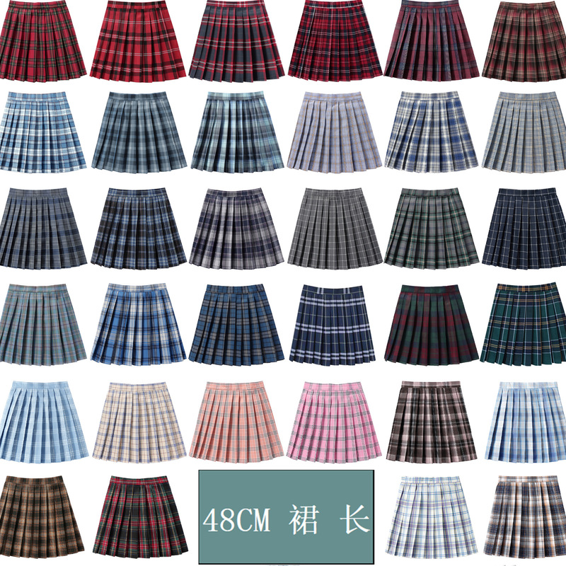 48-Inch Long In-Stock Little Pepper High-Waisted Japanese-Style Half Skirt 100% off Pleated Uniform School Supply Girls' Short to Mid-Length Plaid Skirt