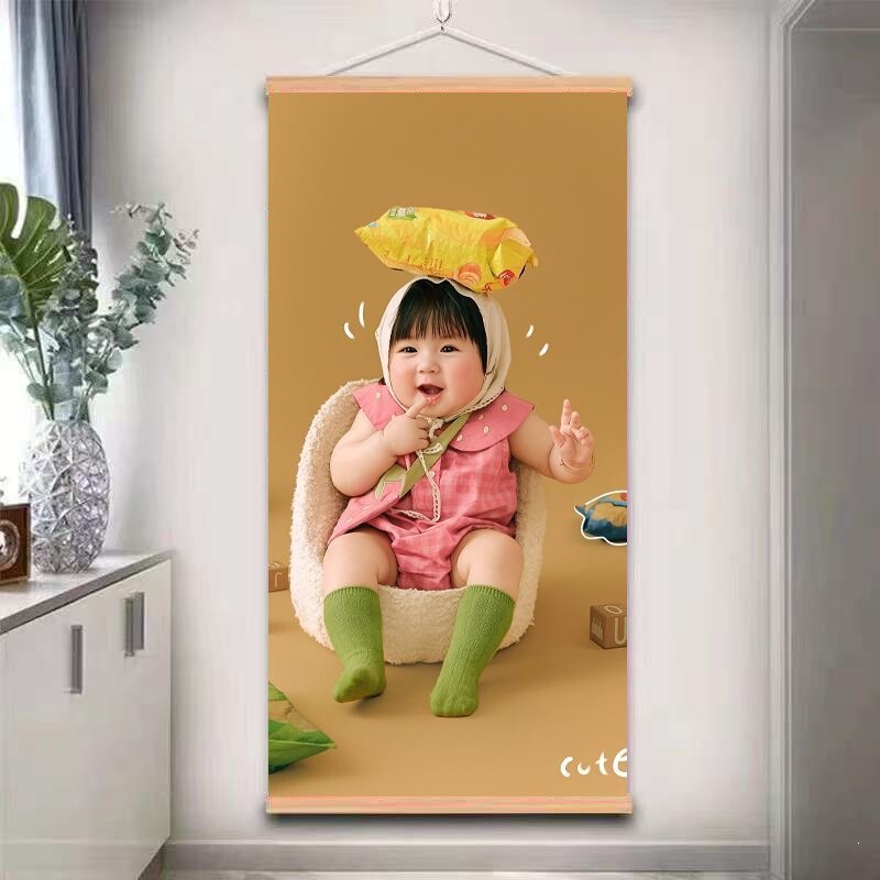 Customized Wedding Photos, Children's Cartoon Anime Photos, Enlarged Wall Hanging Pictures, Home Decor, Solid Wood Hanging Scrolls, Picture Frames
