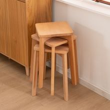 实木榉木堆叠方凳餐椅家用椅书桌备用椅卧室简约成人椅化妆凳热销