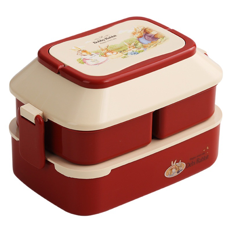 INS Internet celebridad conejo de doble capa de plástico caja de almuerzo para niños caja de almuerzo de gran capacidad para estudiantes horno de microondas caja de almuerzo para adultos