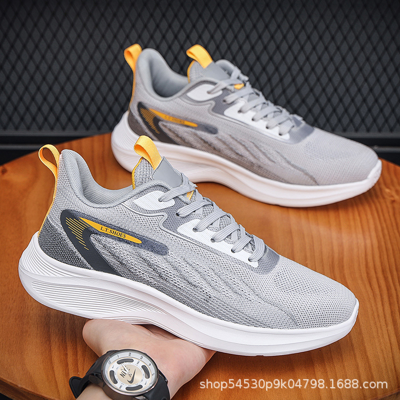 Los hombres de la escuela secundaria transpirable estudiante volando tejido plataforma casual zapatillas de deporte de los hombres zapatos de malla de todos los partidos de la plataforma de la Juventud