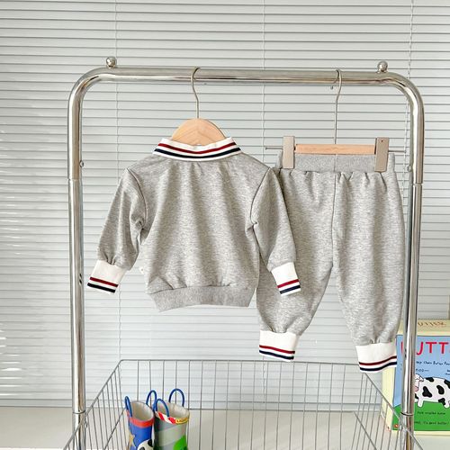 Korean Version  Spring and Summer Baby Boy Infant Set Baby Crew Neck Striped Set Stylish Outdoor Sports Set