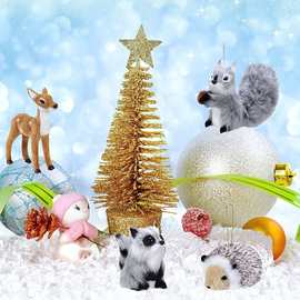 跨境毛绒仿真动物仿真小鹿狐狸松鼠刺猬兔子挂件工艺品家居装饰品